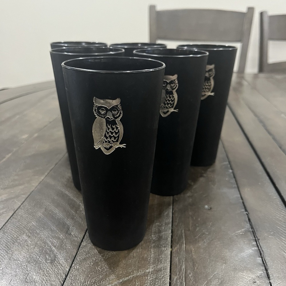 Vtg Nasco‎ Gold Owl Black MCM Classic Plastic Tumbler Set 6 Retro 1970's